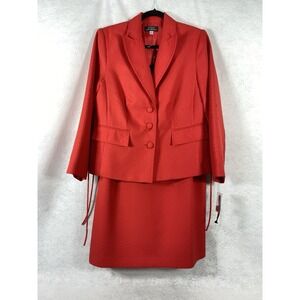 Giorgio Sant'Angelo 2PC Skirt Suit Women's 14W Red Blazer Buttons Quilted New